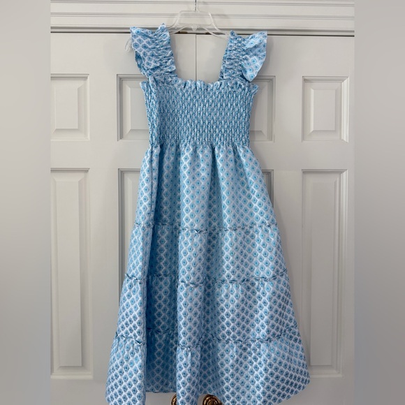 🔥NWT Hill House Blue Snowflake Brocade Smocked Dress - Picture 6 of 10